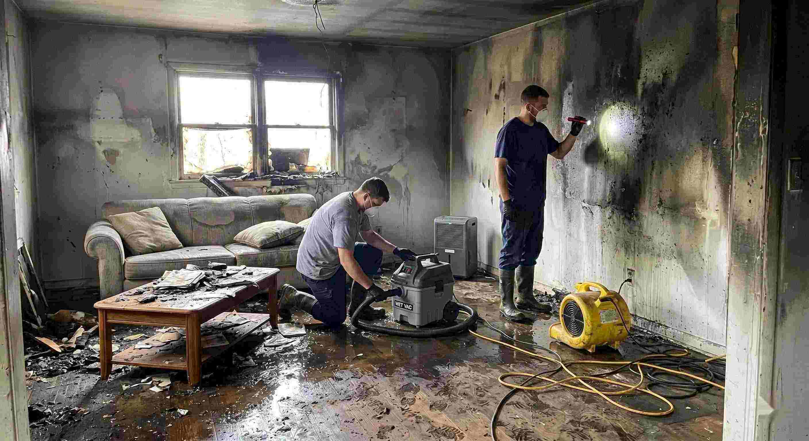 Expert fire damage restoration cleanup with water removal and smoke damage repair in Estero home