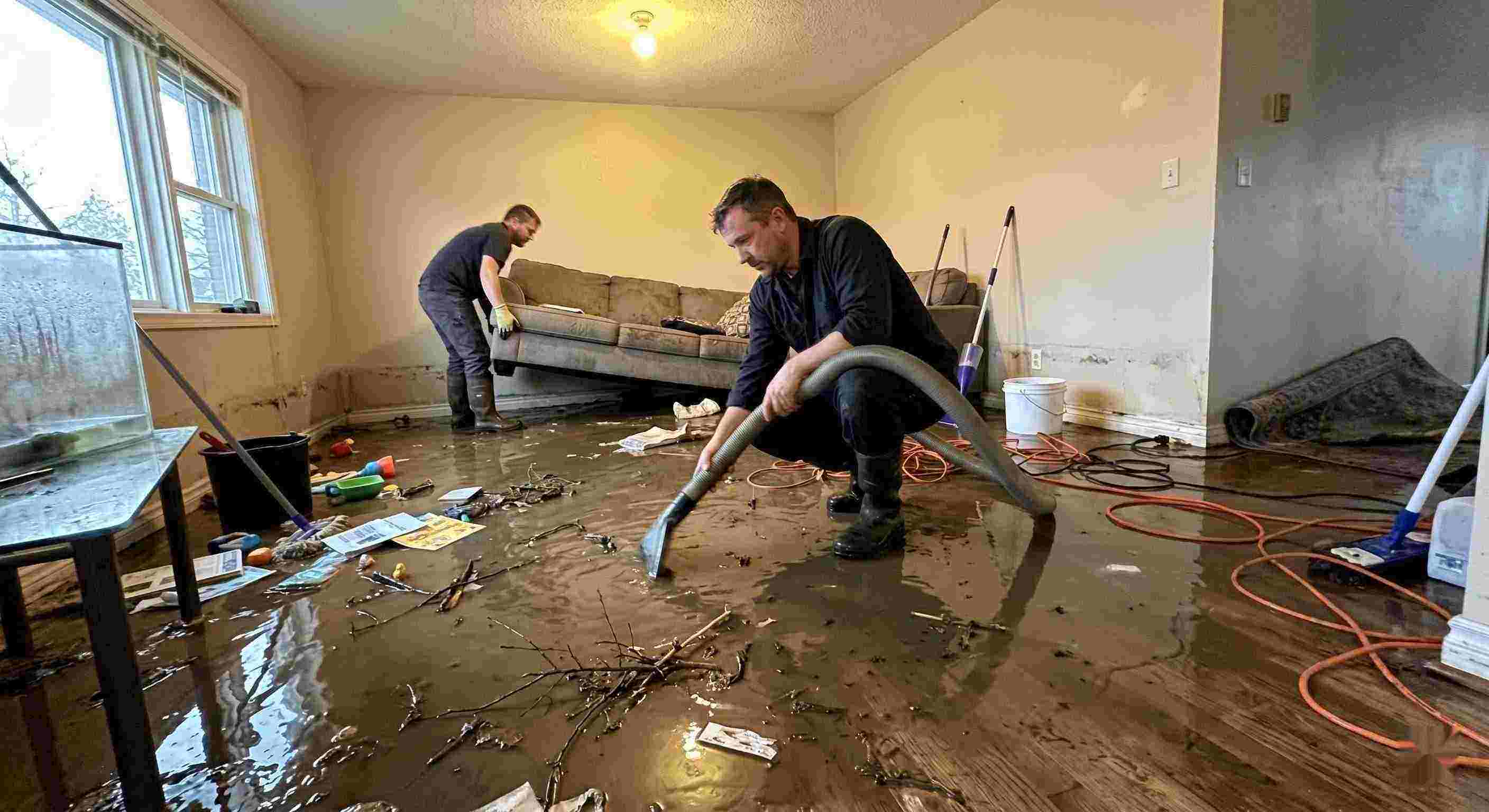 flood water extraction service removing contaminated water from flooded home in Cape Coral