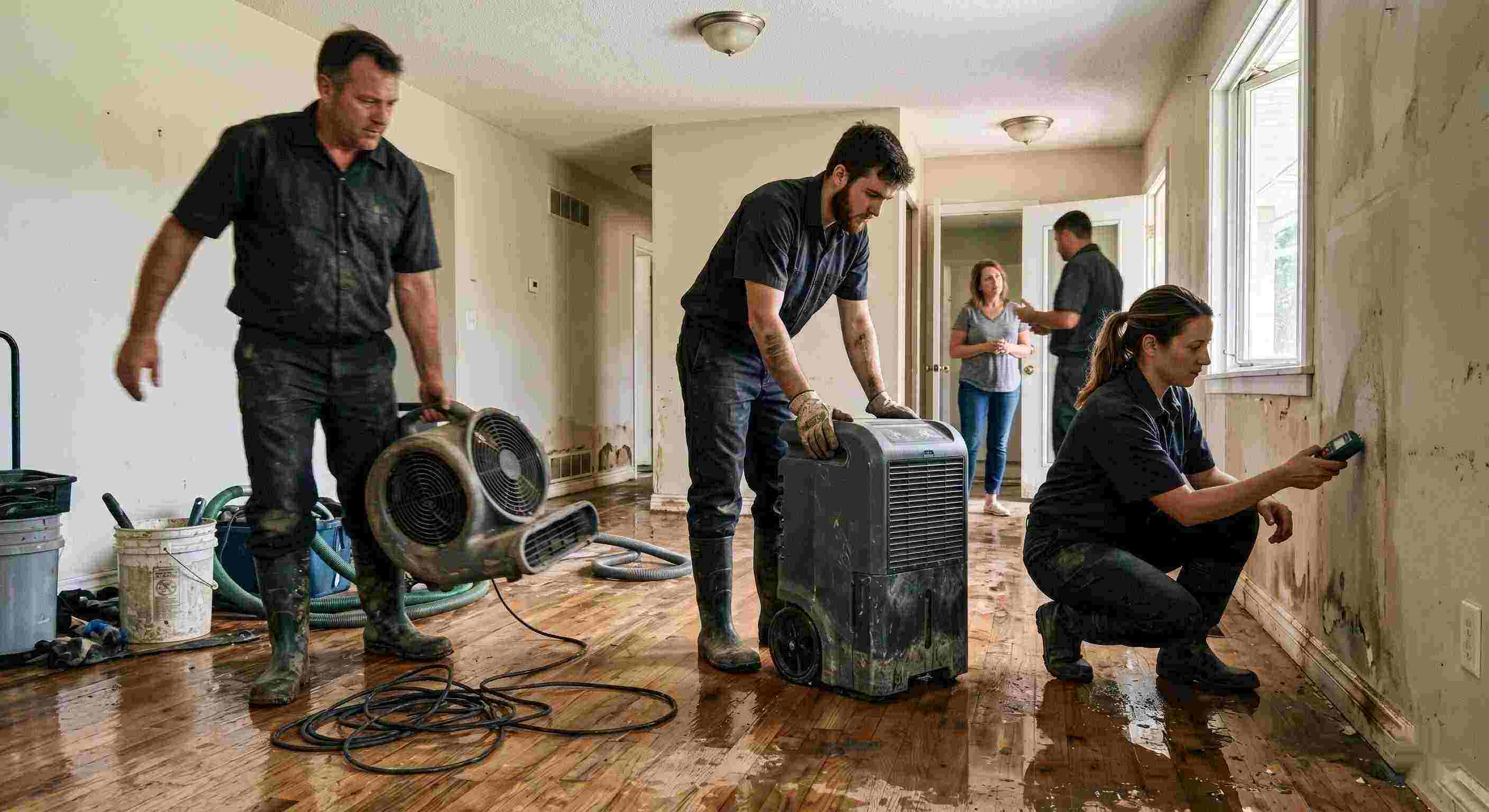 Top-rated trusted water damage restoration team in Estero using professional equipment for drying and inspection